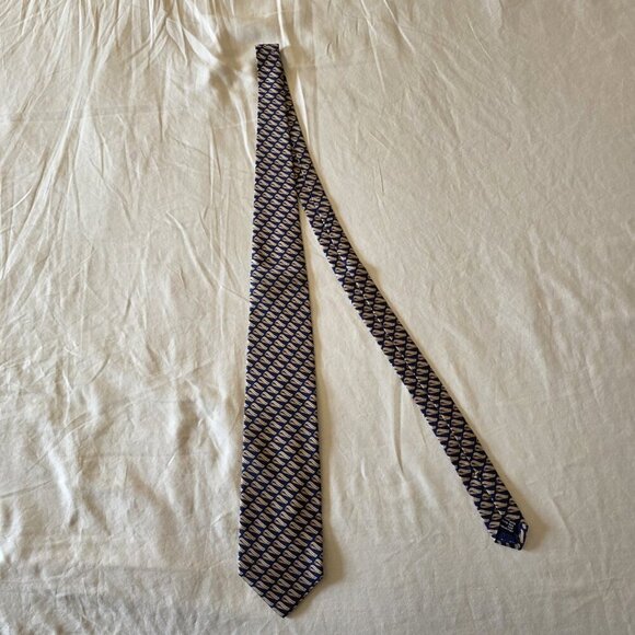 Gucci 100% Silk Men’s Tie Blue Beige Gold Abstract Pattern Made in Italy Vintage - Picture 5 of 12